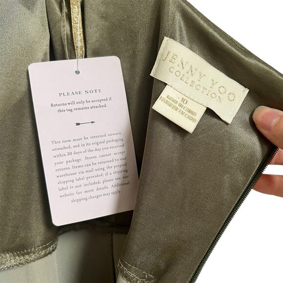 NEW Jenny Yoo Mara Stretch Velvet Maxi Dress 10 Sage Green - Picture 3 of 7